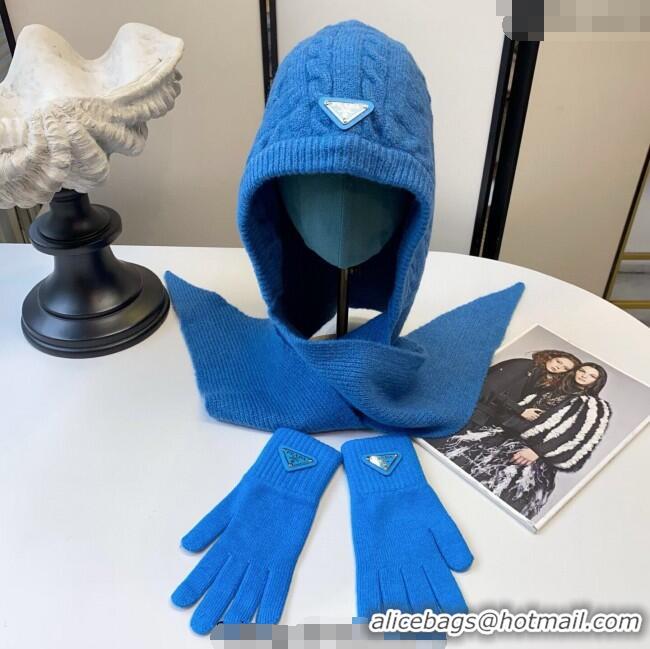 Top Grade Prada Knit Scarf and Gloves Set PR010502 Blue 2026