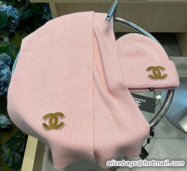 Promotional Chanel Knit Hat and Scarf Set CH010514 Pink 2026