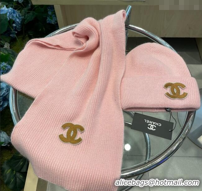 Promotional Chanel Knit Hat and Scarf Set CH010514 Pink 2026