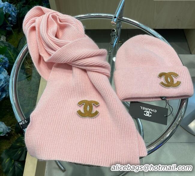 Promotional Chanel Knit Hat and Scarf Set CH010514 Pink 2026