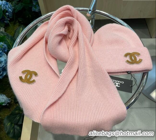 Promotional Chanel Knit Hat and Scarf Set CH010514 Pink 2026