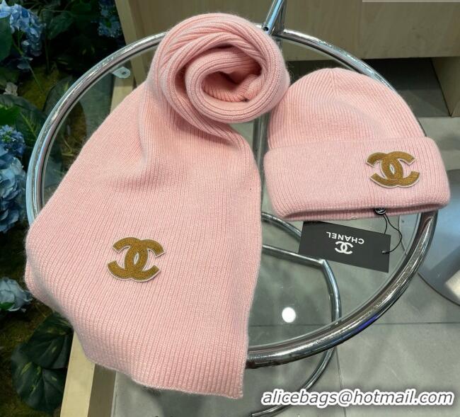 Promotional Chanel Knit Hat and Scarf Set CH010514 Pink 2026