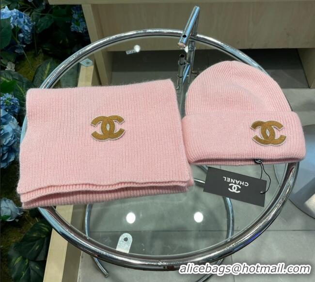 Promotional Chanel Knit Hat and Scarf Set CH010514 Pink 2026