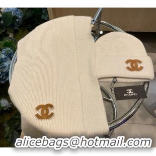 Unique Grade Chanel Knit Hat and Scarf Set CH010514 Beige 2026