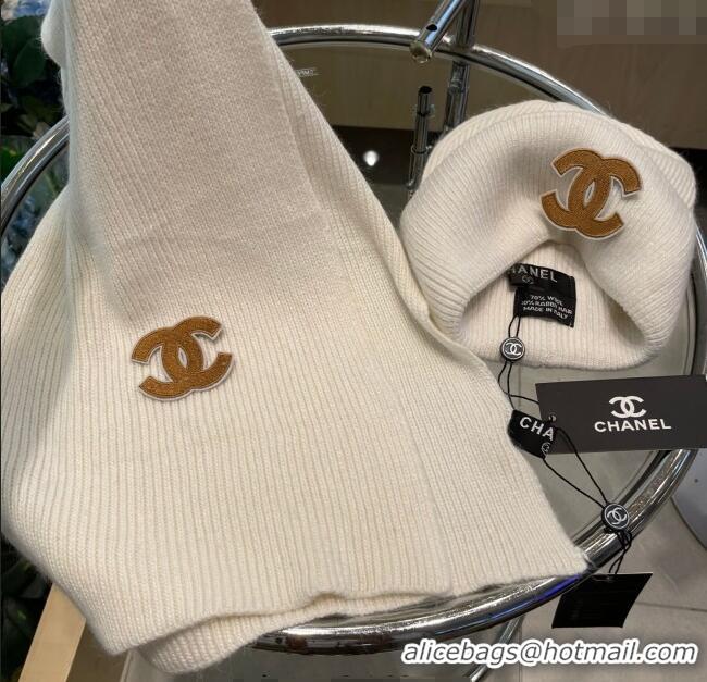 Unique Grade Chanel Knit Hat and Scarf Set CH010514 Beige 2026