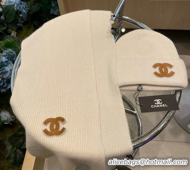 Unique Grade Chanel Knit Hat and Scarf Set CH010514 Beige 2026
