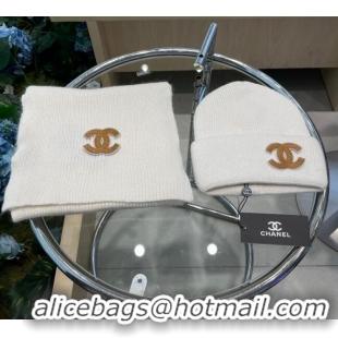 Big Discount Chanel Knit Hat and Scarf Set CH010514 White 2026