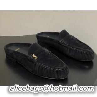 Best Product Saint Laurent Le Loafer Mules in Suede Black/Gold 1215024