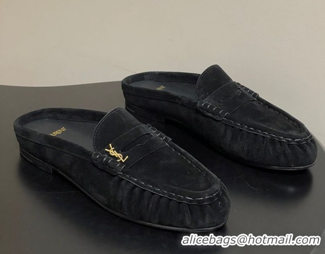 Best Product Saint Laurent Le Loafer Mules in Suede Black/Gold 1215024