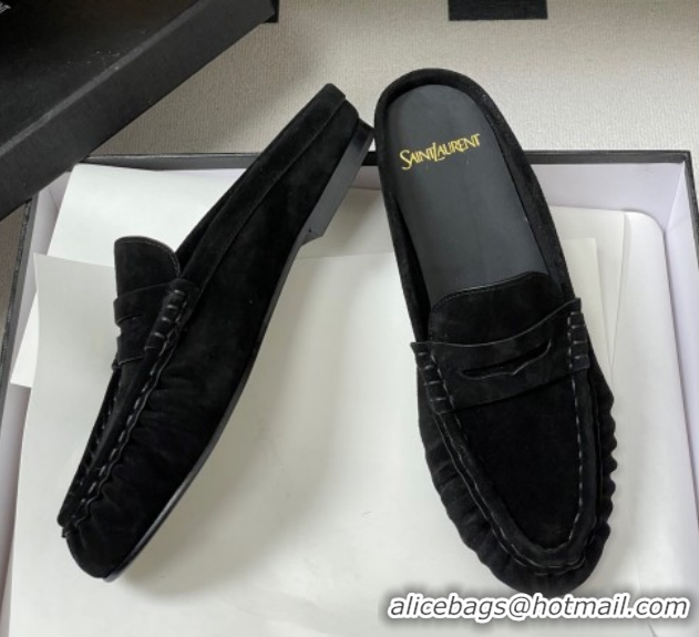 Best Product Saint Laurent Le Loafer Mules in Suede Black/Gold 1215024