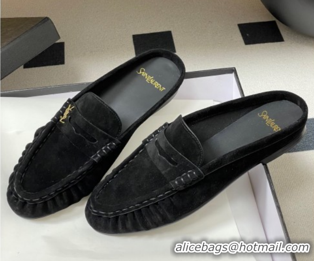 Best Product Saint Laurent Le Loafer Mules in Suede Black/Gold 1215024