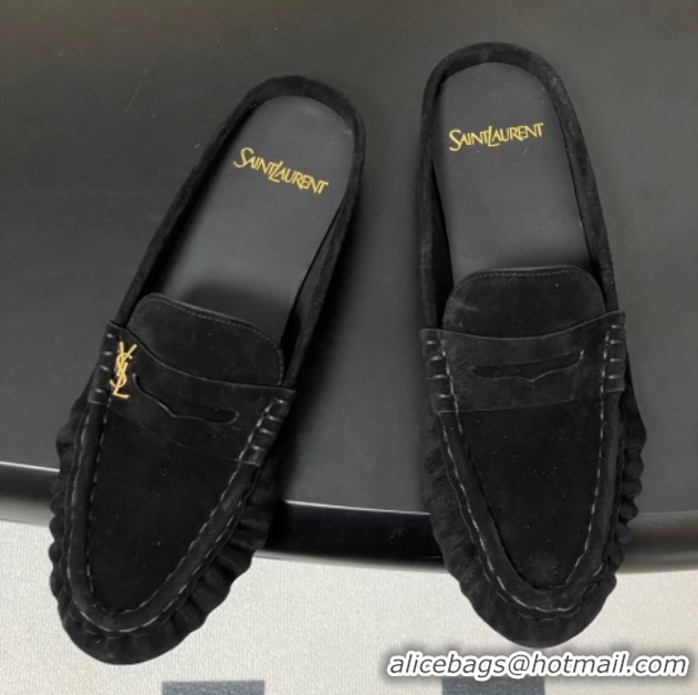 Best Product Saint Laurent Le Loafer Mules in Suede Black/Gold 1215024