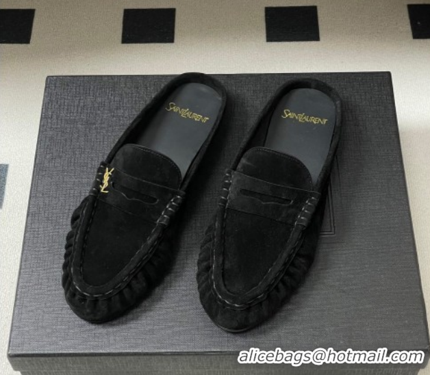 Best Product Saint Laurent Le Loafer Mules in Suede Black/Gold 1215024