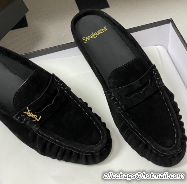 Best Product Saint Laurent Le Loafer Mules in Suede Black/Gold 1215024