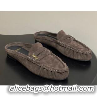 Unique Style Saint Laurent Le Loafer Mules in Suede Deep Brown 1215025