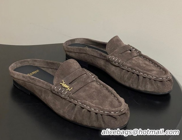 Unique Style Saint Laurent Le Loafer Mules in Suede Deep Brown 1215025