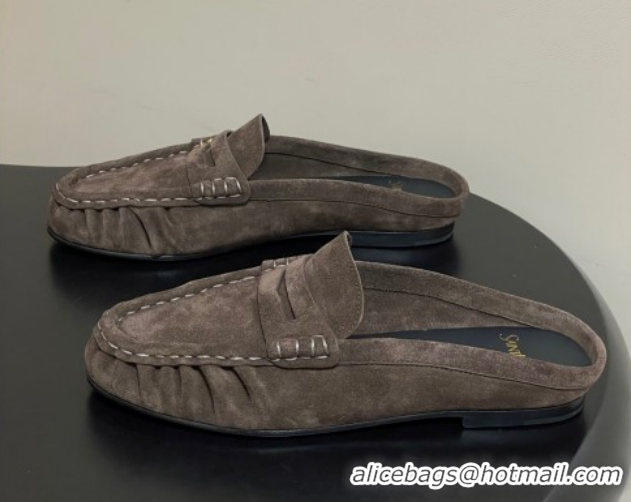 Unique Style Saint Laurent Le Loafer Mules in Suede Deep Brown 1215025