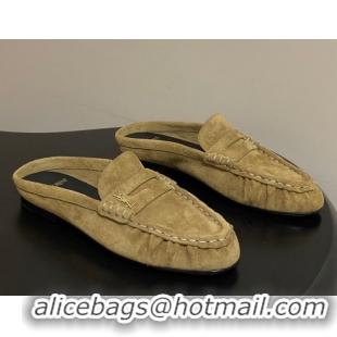 Big Discount Saint Laurent Le Loafer Mules in Suede Beige Yellow 1215027