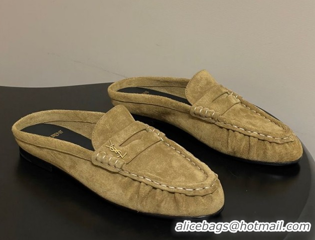 Big Discount Saint Laurent Le Loafer Mules in Suede Beige Yellow 1215027