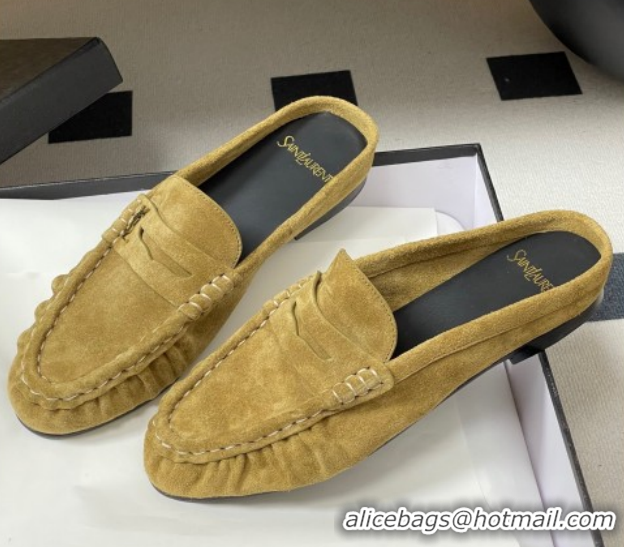 Big Discount Saint Laurent Le Loafer Mules in Suede Beige Yellow 1215027