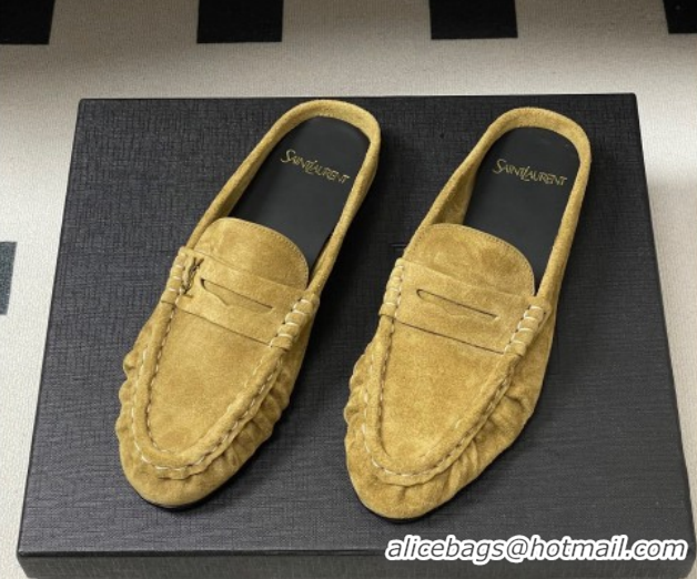 Big Discount Saint Laurent Le Loafer Mules in Suede Beige Yellow 1215027