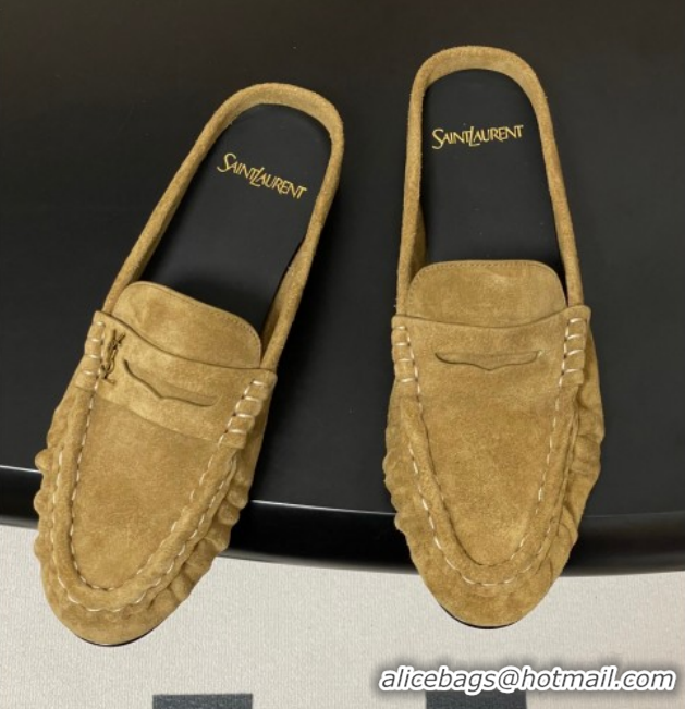 Big Discount Saint Laurent Le Loafer Mules in Suede Beige Yellow 1215027