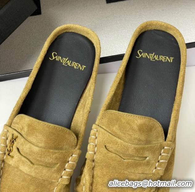 Big Discount Saint Laurent Le Loafer Mules in Suede Beige Yellow 1215027