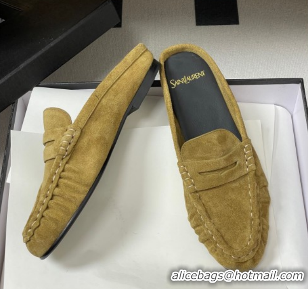 Big Discount Saint Laurent Le Loafer Mules in Suede Beige Yellow 1215027
