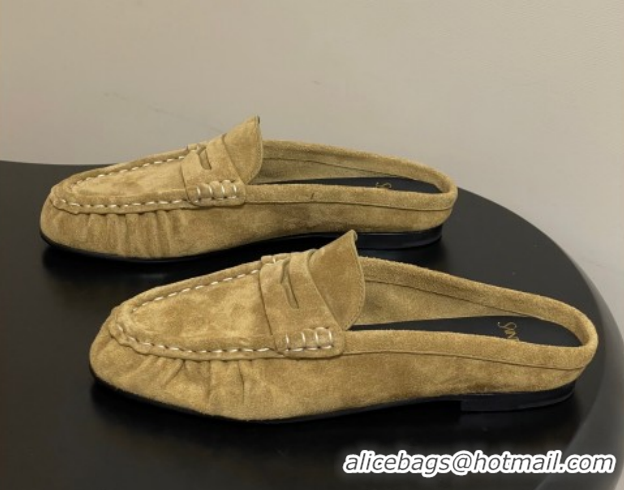 Big Discount Saint Laurent Le Loafer Mules in Suede Beige Yellow 1215027