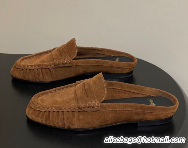 Cheap Price Saint Laurent Le Loafer Mules in Suede Light Brown 1215028