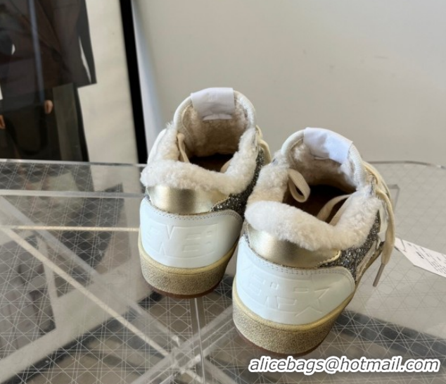 Stylish Golden Goose Women’s Ball Star Sneakers in nappa leather and wool with silver glitter 51031050