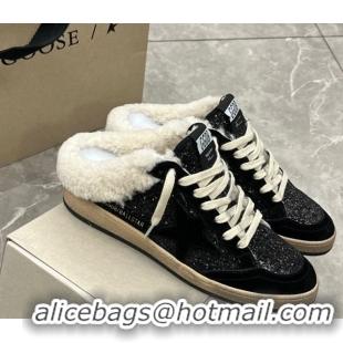 Durable Golden Goose Women’s Ball Star Sabots Sneaker in suede and wool with black glitter 51031051
