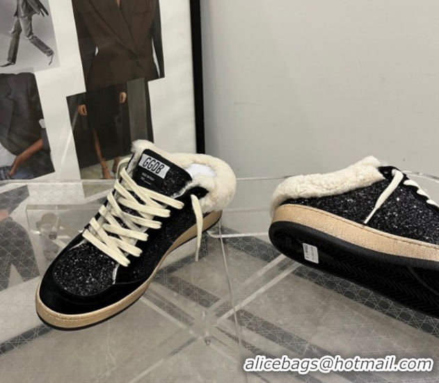 Durable Golden Goose Women’s Ball Star Sabots Sneaker in suede and wool with black glitter 51031051