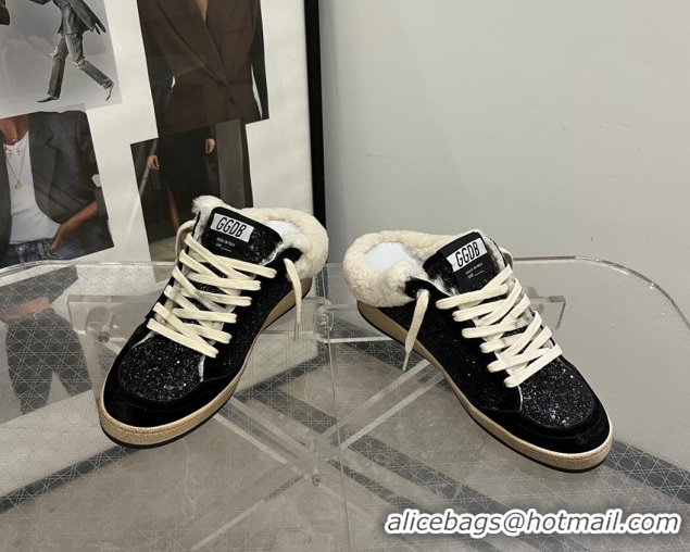 Durable Golden Goose Women’s Ball Star Sabots Sneaker in suede and wool with black glitter 51031051