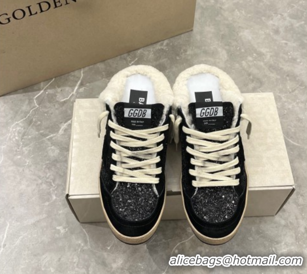 Durable Golden Goose Women’s Ball Star Sabots Sneaker in suede and wool with black glitter 51031051