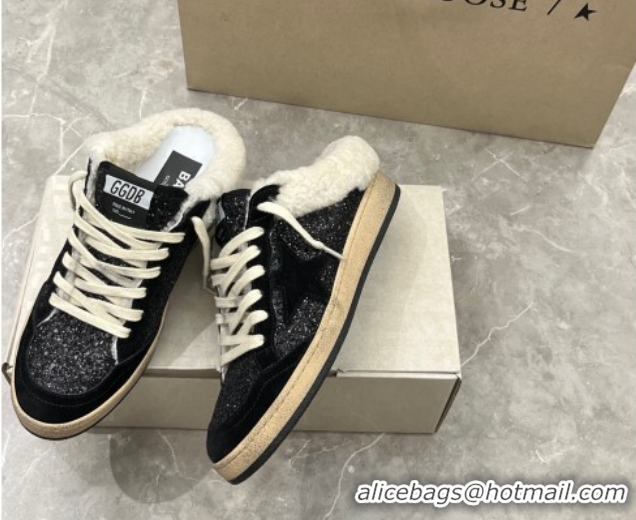 Durable Golden Goose Women’s Ball Star Sabots Sneaker in suede and wool with black glitter 51031051