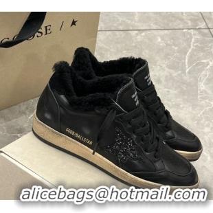 Sumptuous Golden Goose Women’s Ball Star Sneakers in leather and wool with black glitter star 51031052