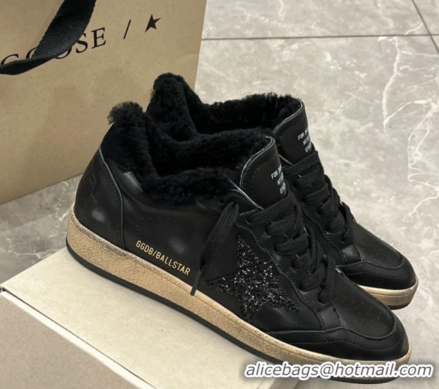 Sumptuous Golden Goose Women’s Ball Star Sneakers in leather and wool with black glitter star 51031052