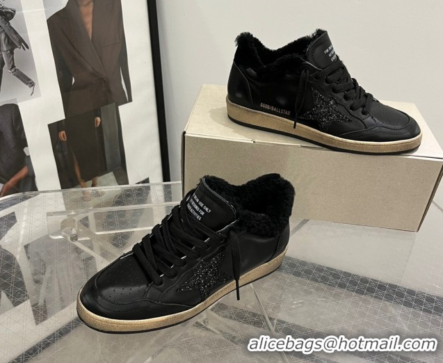 Sumptuous Golden Goose Women’s Ball Star Sneakers in leather and wool with black glitter star 51031052