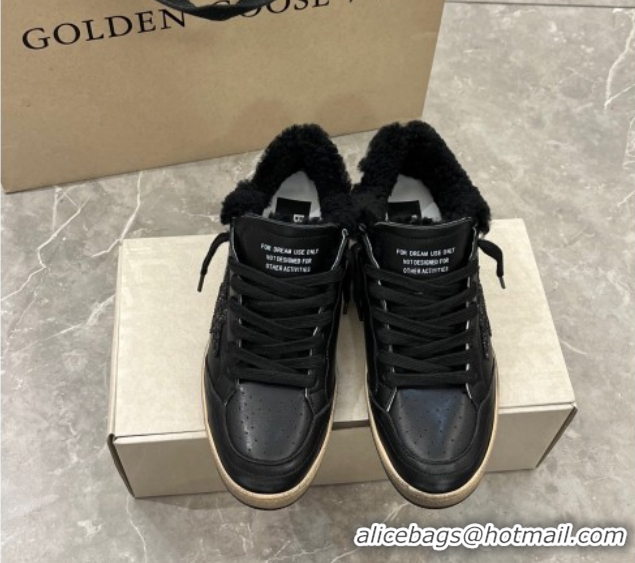 Sumptuous Golden Goose Women’s Ball Star Sneakers in leather and wool with black glitter star 51031052