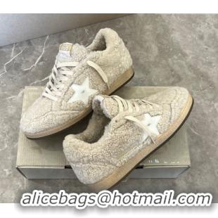 Classic Hot Golden Goose Women’s Ball Star Sneakers in beige shearling wool with white leather star 1031053