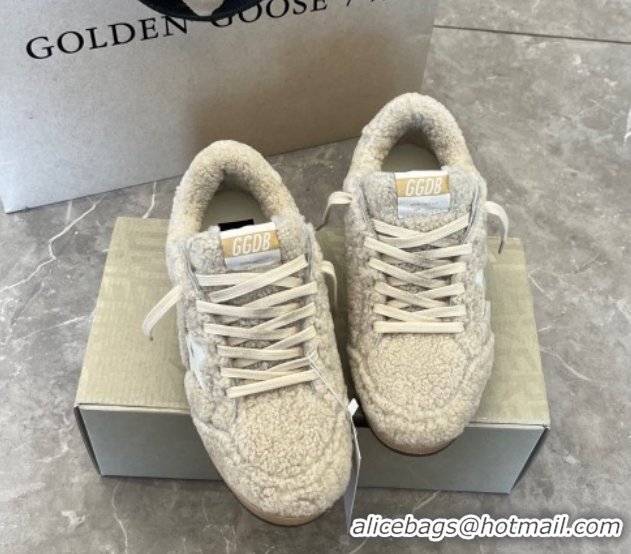 Classic Hot Golden Goose Women’s Ball Star Sneakers in beige shearling wool with white leather star 1031053