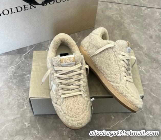 Classic Hot Golden Goose Women’s Ball Star Sneakers in beige shearling wool with white leather star 1031053