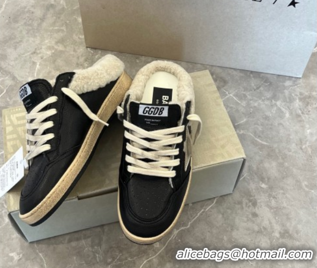 Charming Golden Goose Women’s Ball Star Sabots Sneaker in black nappa leather and wool with silver star 51031055