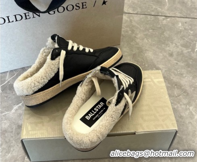 Charming Golden Goose Women’s Ball Star Sabots Sneaker in black nappa leather and wool with silver star 51031055