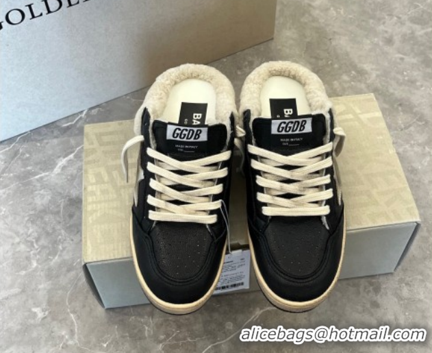 Charming Golden Goose Women’s Ball Star Sabots Sneaker in black nappa leather and wool with silver star 51031055