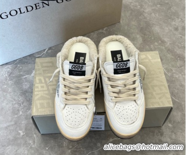 Hot Style Golden Goose Women’s Ball Star Sabots Sneaker in white leather and wool with silver glitter star 51031056