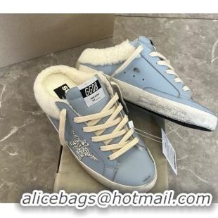 Stylish Golden Goose Women's Super-Star Sabots Sneaker in Blue Leather and Wool GGDB103101 1031057