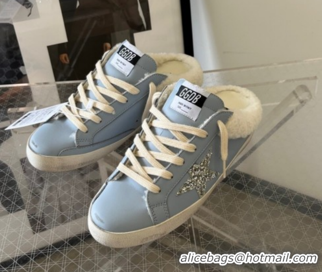 Stylish Golden Goose Women's Super-Star Sabots Sneaker in Blue Leather and Wool GGDB103101 1031057