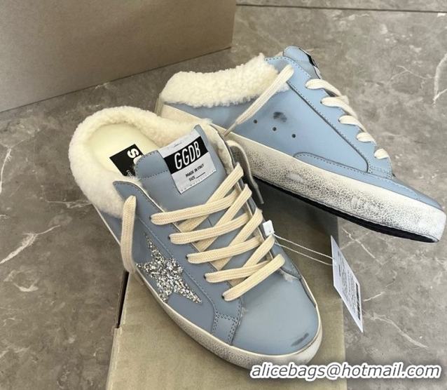 Stylish Golden Goose Women's Super-Star Sabots Sneaker in Blue Leather and Wool GGDB103101 1031057